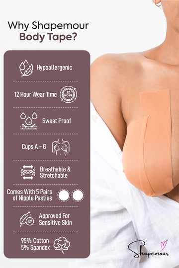 SHAPEMOUR Body Tape Kit with 5 Nipple Pasties for Women