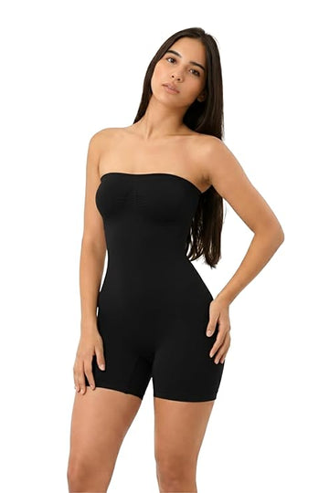 SHAPEMOUR Seamless Full Body Shapewear Strapless Bodysuit with Shorts